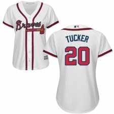Women's Majestic Atlanta Braves #20 Preston Tucker Authentic White Home Cool Base MLB Jersey