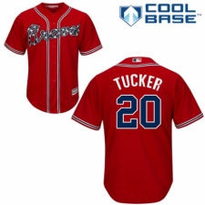 Youth Majestic Atlanta Braves #20 Preston Tucker Authentic Red Alternate Cool Base MLB Jersey