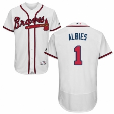 Men's Majestic Atlanta Braves #1 Ozzie Albies White Home Flex Base Authentic Collection MLB Jersey