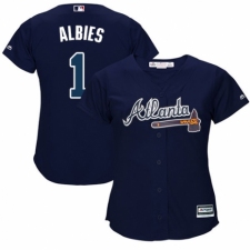 Women's Majestic Atlanta Braves #1 Ozzie Albies Authentic Blue Alternate Road Cool Base MLB Jersey