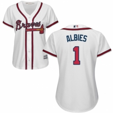 Women's Majestic Atlanta Braves #1 Ozzie Albies Authentic White Home Cool Base MLB Jersey