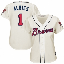 Women's Majestic Atlanta Braves #1 Ozzie Albies Replica Cream Alternate 2 Cool Base MLB Jersey