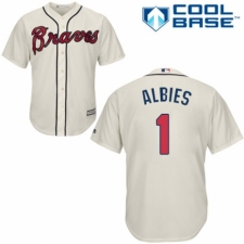 Youth Majestic Atlanta Braves #1 Ozzie Albies Authentic Cream Alternate 2 Cool Base MLB Jersey