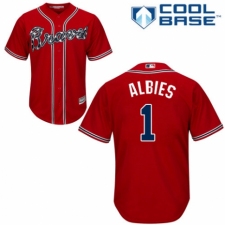 Youth Majestic Atlanta Braves #1 Ozzie Albies Authentic Red Alternate Cool Base MLB Jersey