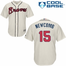 Youth Majestic Atlanta Braves #15 Sean Newcomb Authentic Cream Alternate 2 Cool Base MLB Jersey
