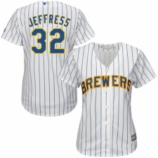 Women's Majestic Milwaukee Brewers #32 Jeremy Jeffress Authentic White Home Cool Base MLB Jersey