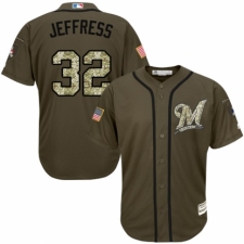 Youth Majestic Milwaukee Brewers #32 Jeremy Jeffress Authentic Green Salute to Service MLB Jersey
