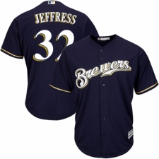 Youth Majestic Milwaukee Brewers #32 Jeremy Jeffress Authentic Navy Blue Alternate Cool Base MLB Jersey