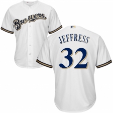 Youth Majestic Milwaukee Brewers #32 Jeremy Jeffress Authentic White Alternate Cool Base MLB Jersey