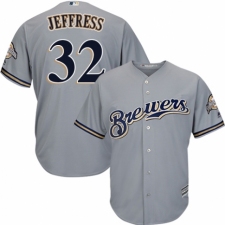 Youth Majestic Milwaukee Brewers #32 Jeremy Jeffress Replica Grey Road Cool Base MLB Jersey
