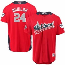Men's Majestic Milwaukee Brewers #24 Jesus Aguilar Game Red National League 2018 MLB All-Star MLB Jersey
