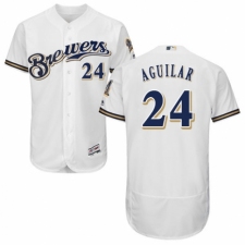 Men's Majestic Milwaukee Brewers #24 Jesus Aguilar White Alternate Flex Base Authentic Collection MLB Jersey