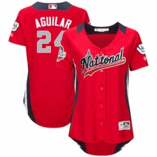 Women's Majestic Milwaukee Brewers #24 Jesus Aguilar Game Red National League 2018 MLB All-Star MLB Jersey