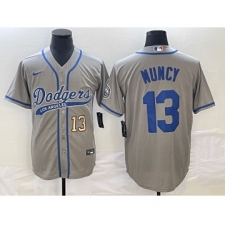 Men's Los Angeles Dodgers #13 Max Muncy Number Grey Cool Base Stitched Baseball Jersey
