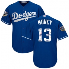 Men's Majestic Los Angeles Dodgers #13 Max Muncy Authentic Royal Blue Team Logo Fashion Cool Base 2018 World Series MLB Jersey