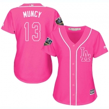 Women's Majestic Los Angeles Dodgers #13 Max Muncy Authentic Pink Fashion Cool Base 2018 World Series MLB Jersey