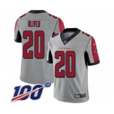 Men's Atlanta Falcons #20 Isaiah Oliver Limited Silver Inverted Legend 100th Season Football Jersey