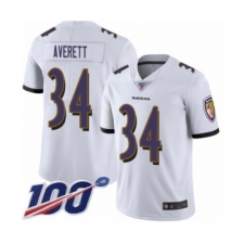 Men's Baltimore Ravens #34 Anthony Averett White Vapor Untouchable Limited Player 100th Season Football Jersey
