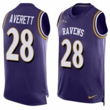 Men's Nike Baltimore Ravens #28 Anthony Averett Elite Purple Player Name & Number Tank Top NFL Jersey