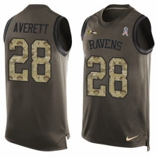Men's Nike Baltimore Ravens #28 Anthony Averett Limited Green Salute to Service Tank Top NFL Jersey