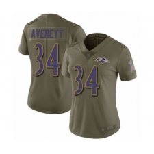 Women's Baltimore Ravens #34 Anthony Averett Limited Olive 2017 Salute to Service Football Jersey