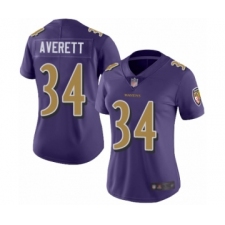 Women's Baltimore Ravens #34 Anthony Averett Limited Purple Rush Vapor Untouchable Football Jersey