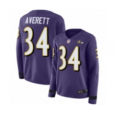 Women's Baltimore Ravens #34 Anthony Averett Limited Purple Therma Long Sleeve Football Jersey