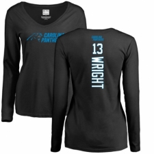 NFL Women's Nike Carolina Panthers #13 Jarius Wright Black Backer Slim Fit Long Sleeve T-Shirt