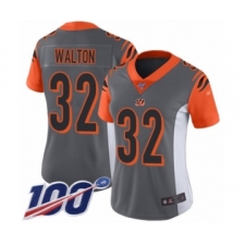 Women's Cincinnati Bengals #32 Mark Walton Limited Silver Inverted Legend 100th Season Football Jersey