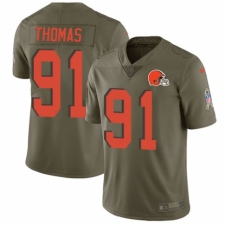 Men's Nike Cleveland Browns #91 Chad Thomas Limited Olive 2017 Salute to Service NFL Jersey