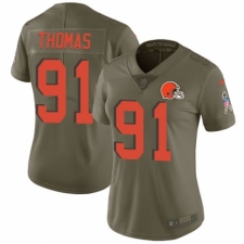 Women's Nike Cleveland Browns #91 Chad Thomas Limited Olive 2017 Salute to Service NFL Jersey