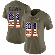 Women's Nike Cleveland Browns #91 Chad Thomas Limited Olive/USA Flag 2017 Salute to Service NFL Jersey