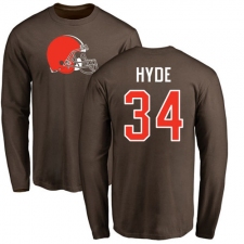 NFL Nike Cleveland Browns #34 Carlos Hyde Brown Name & Number Logo Long Sleeve T-Shirt