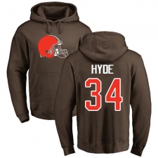 NFL Nike Cleveland Browns #34 Carlos Hyde Brown Name & Number Logo Pullover Hoodie