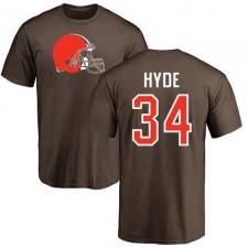 NFL Nike Cleveland Browns #34 Carlos Hyde Brown Name & Number Logo T-Shirt