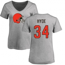 NFL Women's Nike Cleveland Browns #34 Carlos Hyde Ash Name & Number Logo T-Shirt
