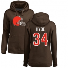 NFL Women's Nike Cleveland Browns #34 Carlos Hyde Brown Name & Number Logo Pullover Hoodie