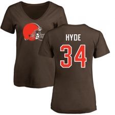 NFL Women's Nike Cleveland Browns #34 Carlos Hyde Brown Name & Number Logo T-Shirt