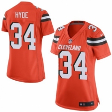 Women's Nike Cleveland Browns #34 Carlos Hyde Game Orange Alternate NFL Jersey