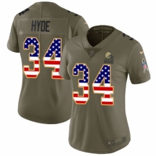 Women's Nike Cleveland Browns #34 Carlos Hyde Limited Olive/USA Flag 2017 Salute to Service NFL Jersey