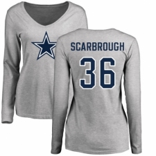 NFL Women's Nike Dallas Cowboys #36 Bo Scarbrough Ash Name & Number Logo Slim Fit Long Sleeve T-Shirt
