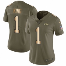 Women's Nike Denver Broncos #1 Marquette King Limited Olive/Gold 2017 Salute to Service NFL Jersey