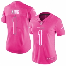 Women's Nike Denver Broncos #1 Marquette King Limited Pink Rush Fashion NFL Jersey