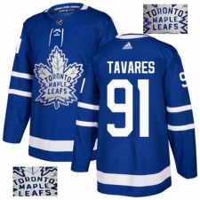 Men's Adidas Toronto Maple Leafs #91 John Tavares Authentic Royal Blue Fashion Gold NHL Jersey