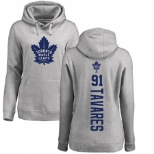NHL Women's Adidas Toronto Maple Leafs #91 John Tavares Ash Backer Pullover Hoodie