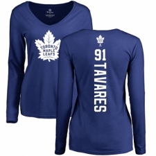 NHL Women's Adidas Toronto Maple Leafs #91 John Tavares Royal Blue Backer Long Sleeve T-Shirt