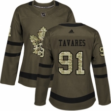 Women's Adidas Toronto Maple Leafs #91 John Tavares Authentic Green Salute to Service NHL Jersey