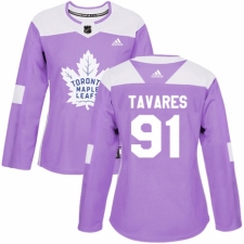 Women's Adidas Toronto Maple Leafs #91 John Tavares Authentic Purple Fights Cancer Practice NHL Jersey