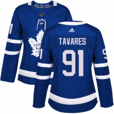 Women's Adidas Toronto Maple Leafs #91 John Tavares Authentic Royal Blue Home NHL Jersey