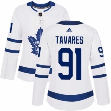 Women's Adidas Toronto Maple Leafs #91 John Tavares Authentic White Away NHL Jersey